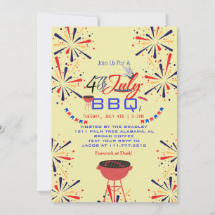 Invitation Feu rouge blanc et bleu patriotique 4 juillet