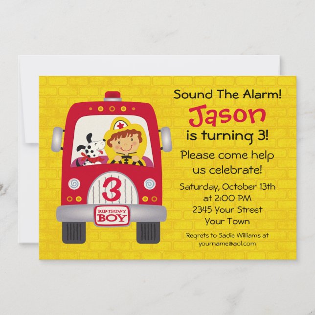 Invitation Feu Truck Birthday Boy (Devant)