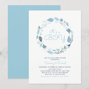 Invitation Feuillage Bleu   Baby Shower pour Garçon pour les 