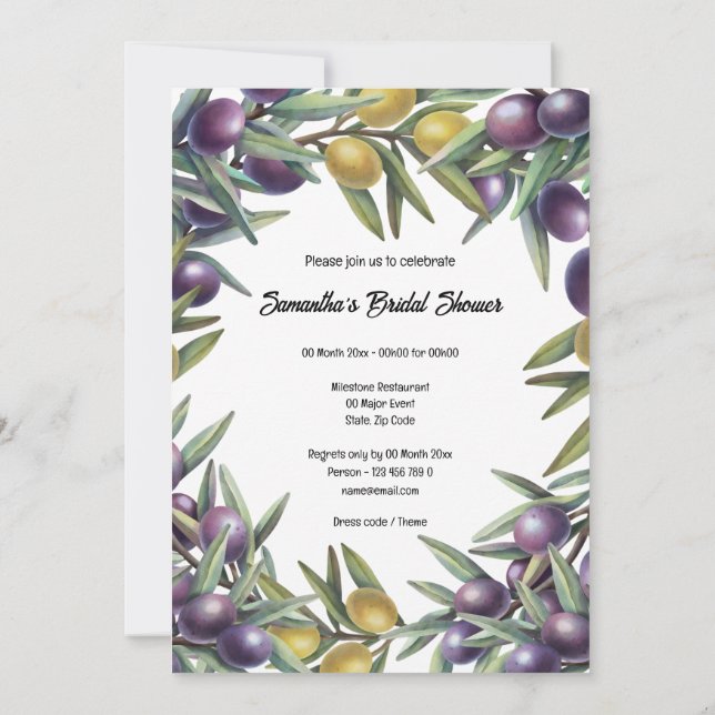 Invitation Feuillage botanique d'olivier moderne verdure chic (Dos)