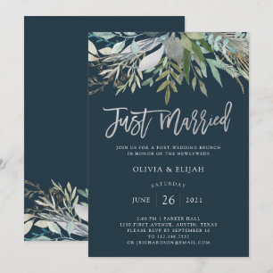 Invitation Feuillage Chic Mariés Dark Blue