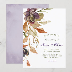 Invitation Feuillage d'automne et succulent   Aquarelle viole