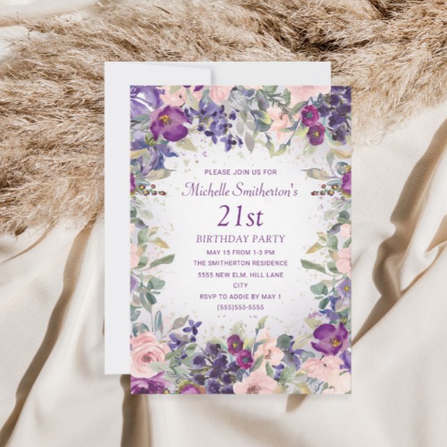 Invitation Feuillage de couleur rose pourpre 21e anniversaire (Créateur téléchargé)