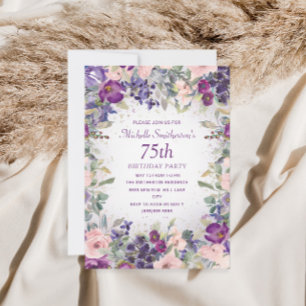 Invitation Feuillage de fleurs rose pourpre 75e anniversaire
