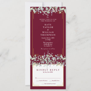 Invitation Feuillage de lilas floral bordeaux tout en un mari