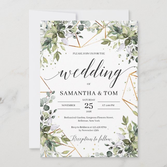 Invitation Feuillage de végétation boho luxuriante eucalyptus (Devant)