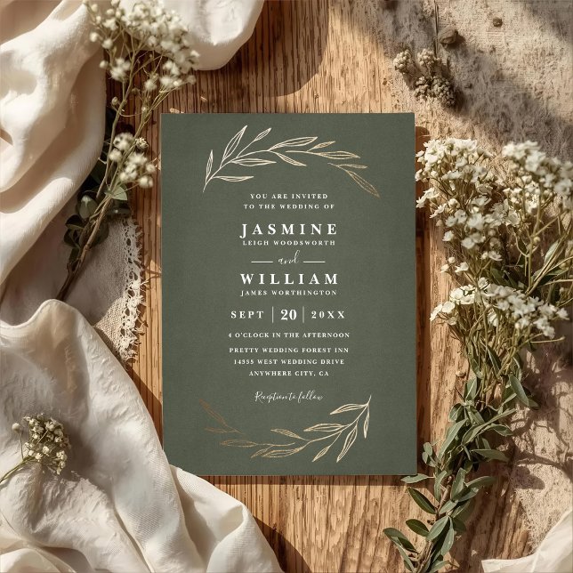 Invitation Feuillage de verdure Élégant Rustique Mariage Code (Créateur téléchargé)