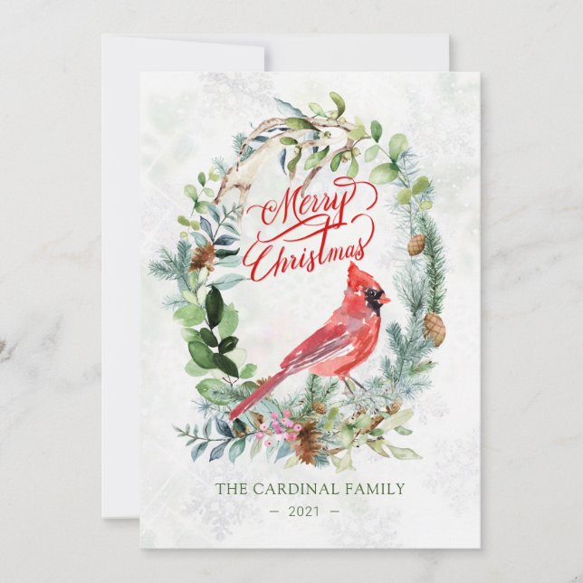 Invitation Feuillage de verdure, Noël cardinal aux oiseaux (Devant)