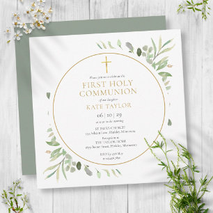 Invitation Feuillage de verdure Première Sainte Communion Or