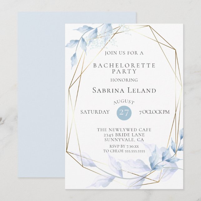 Invitation Feuillage délicat bleu pâle Lilac Dusty (Devant / Derrière)