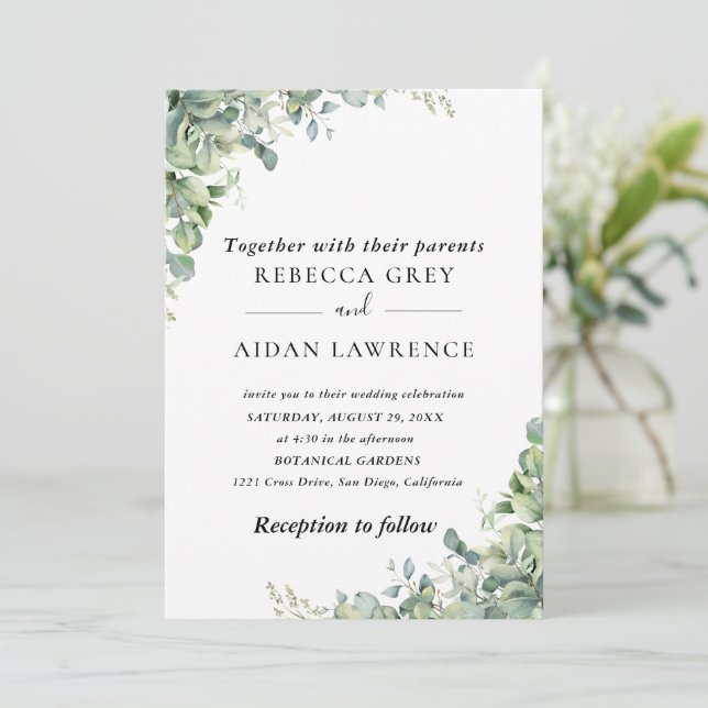 Invitation Feuillage d'eucalyptus rustique (Debout devant)