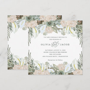 Invitation Feuillage et floral Mariage vert Sage