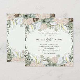 Invitation Feuillage et mariage vert clair floral