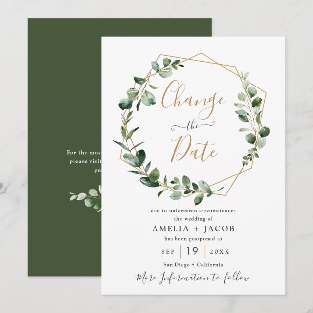 Invitation Feuillage Eucalyptus Géométrique Doré Modifier la  (Devant / Derrière)