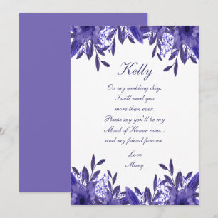Invitation Feuillage Floral Bleu Violet Maid Of Honor Card
