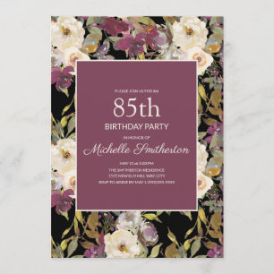 Invitation Feuillage floral d'ivoire de Bourgogne Noir 85e an