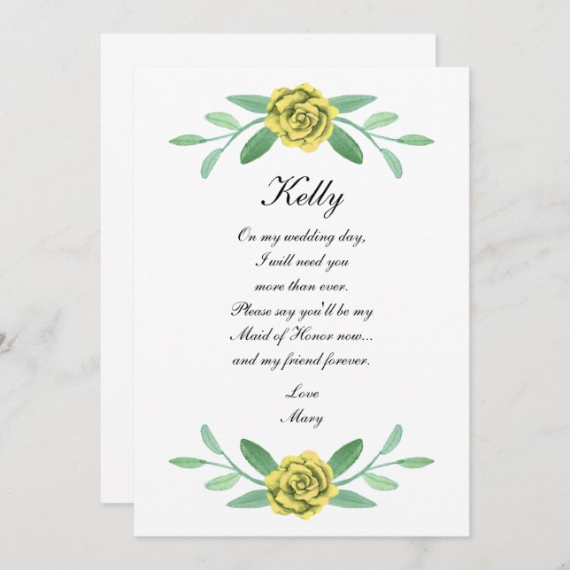 Invitation Feuillage Floral Jaune Foliage Maid Of Honor Card (Devant / Derrière)