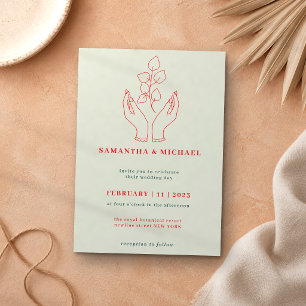 Invitation Feuillage Mains Rouges Fleur Priant