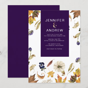Invitation feuillage pourpre d'automne et Mariage fleuri