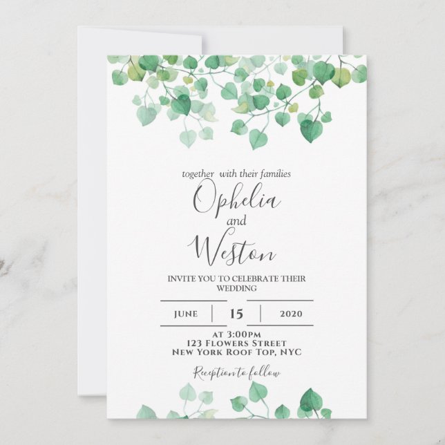 Invitation Feuillage poussiéreux verdure Mariage moderne (Devant)