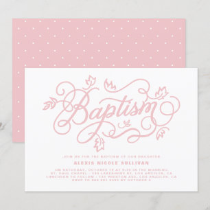 Invitation Feuillage rose rustique Lettres Baptême