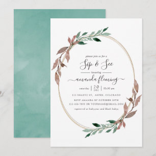 Invitation Feuillage rustique aquarelle Hiver Sip and See