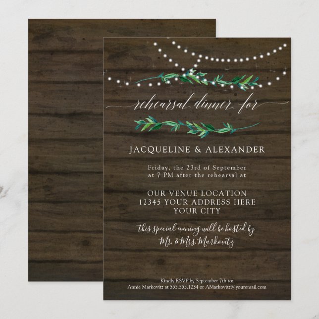 Invitation Feuillage rustique Twinkle Fairy Lights Dark Barn  (Devant / Derrière)