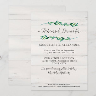 Invitation Feuillage rustique Verdure Aquarelle Bois blanc