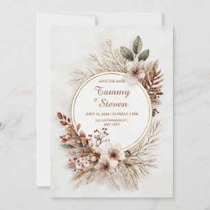 Invitation Feuillage Sec Tan Terreux Or Cercle Mariage