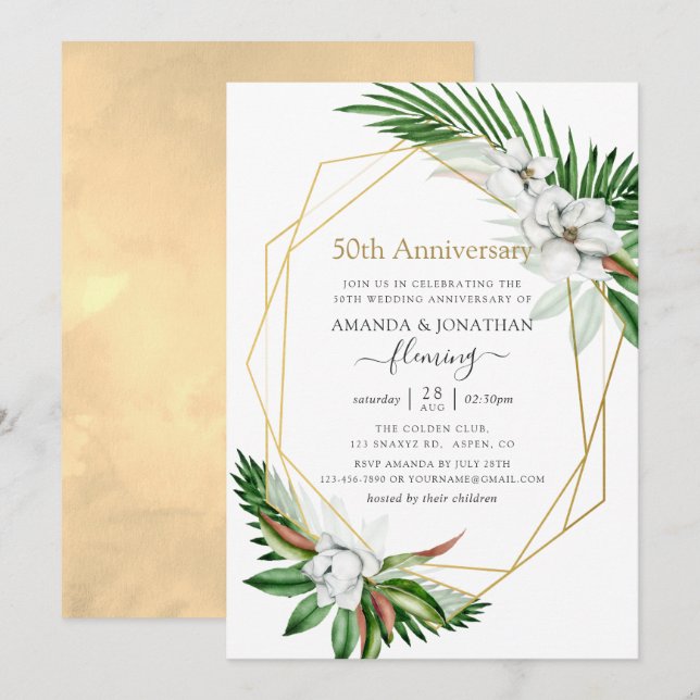 Invitation Feuillage tropical géométrique 50e anniversaire (Devant / Derrière)