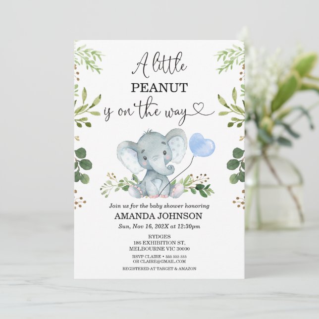 Invitation Feuillage Un Petit Baby shower D'Éléphant D'Arachi (Debout devant)