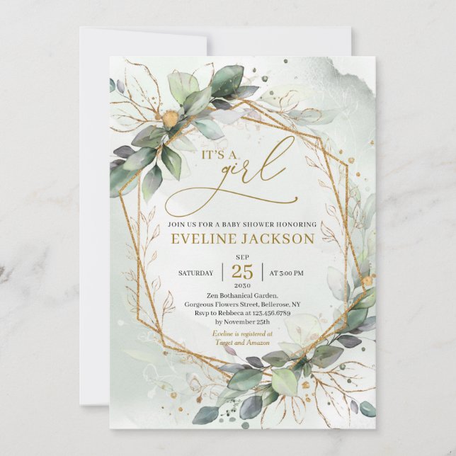 Invitation Feuillage verdoyant d'or géométrique c'est une fil (Devant)