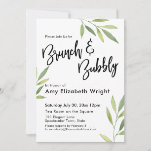 Invitation Feuillage vert Aquarelle Brunch & Bubbly