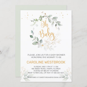 Invitation Feuillage vert et or Baby shower Oh