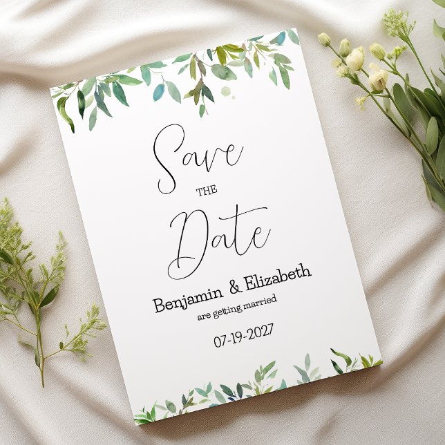 Invitation Feuillage vert foncé à la menthe botanique Enregis (Botanic mint dark green foliage Save the Date )