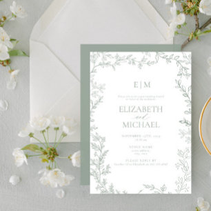 Invitation Feuillage Vert Monogramme Post Mariage Brunch