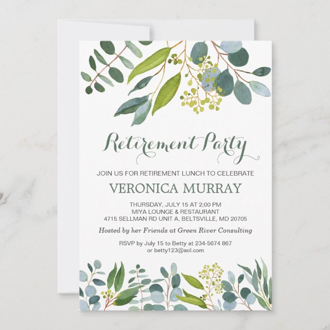 Invitation Feuillage vert, Parti de la retraite de l'eucalypt (Devant)