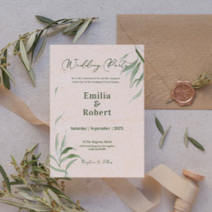Invitation Feuillage vert poussiéreux Papier d'artisanat beig
