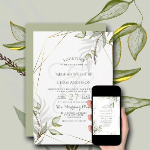 Invitation Feuillage vert sauge aquarelle