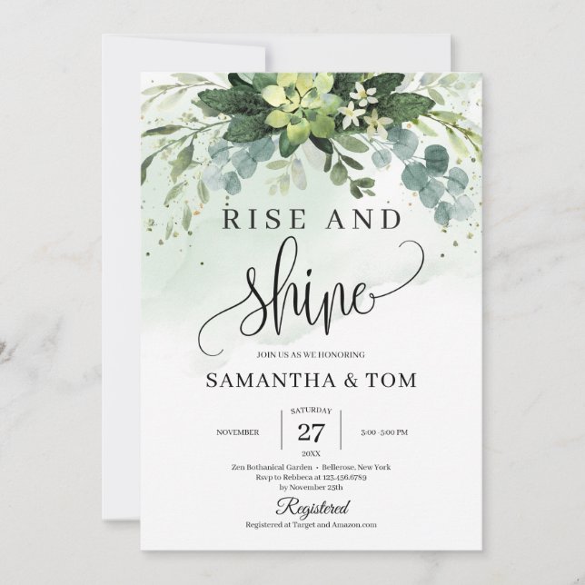 Invitation Feuillage vert succulent fleurs levez-vous et bril (Devant)