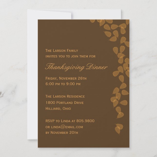Invitation Feuille à la fête de Thanksgiving (Devant)
