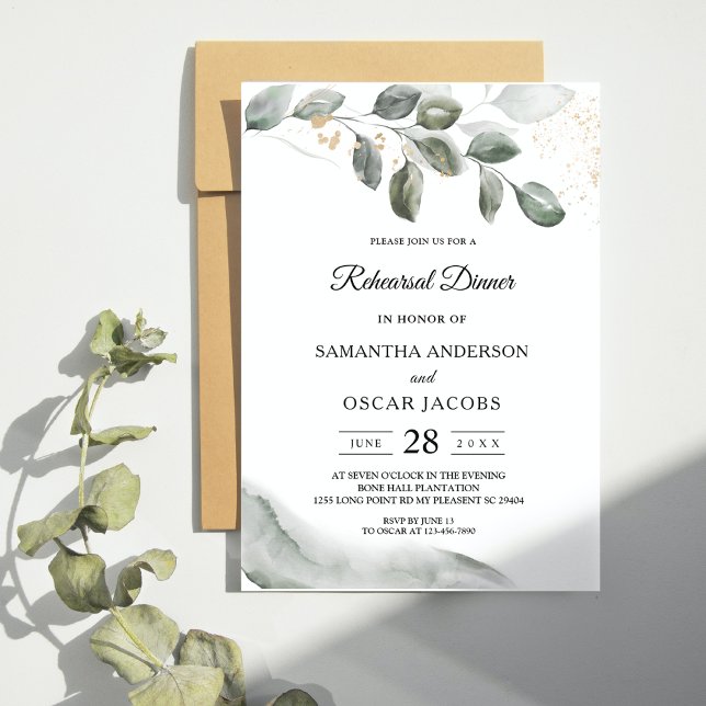 Invitation Feuille aquarelle de verdure douce | Poussière d'o (Créateur téléchargé)