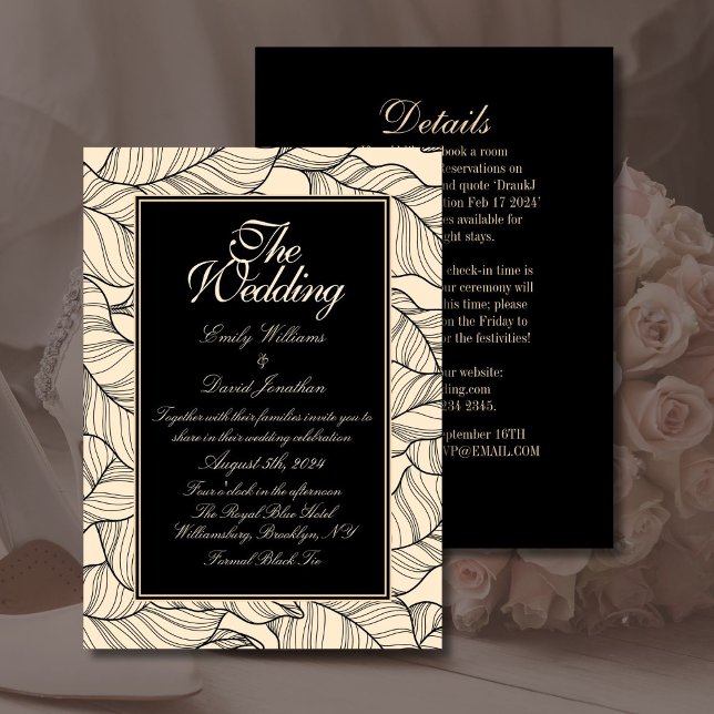 Invitation Feuille Art Noir Beige (Créateur téléchargé)