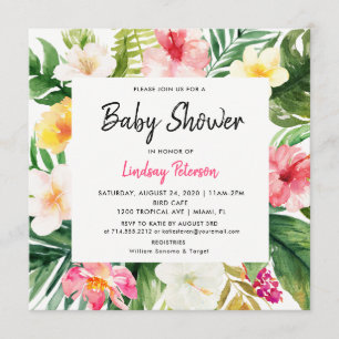 Invitation Feuille Carré de couleur d'eau tropicale Baby sho