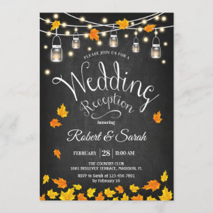 Invitation Feuille Chalkboard Automne Rustique Mariage Récept