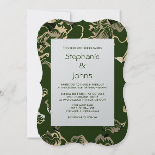 Invitation Feuille classique  vert foncé Mariage argent