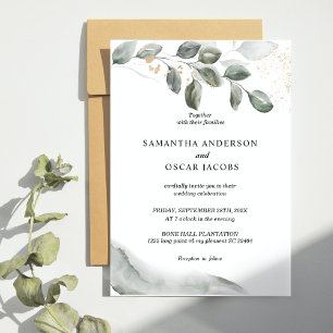 Invitation Feuille d'aquarelle verte douce Poussière d'or