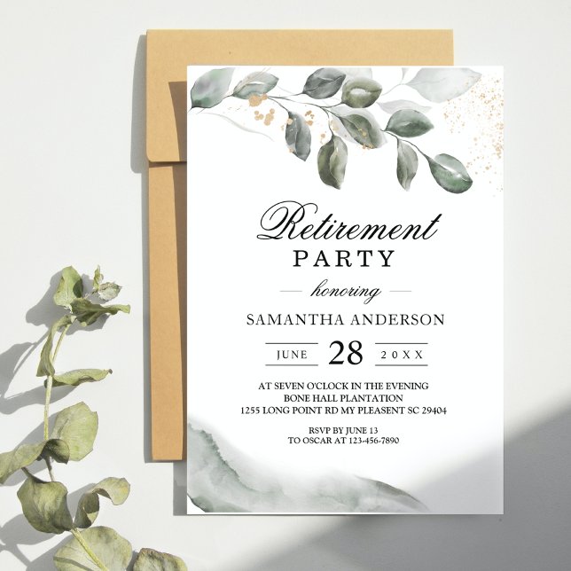 Invitation Feuille d'aquarelle verte douce | Poussière d'or (Créateur téléchargé)