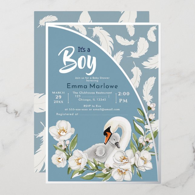 Invitation Feuille de Baby Blue Swan (Recto/Verso)