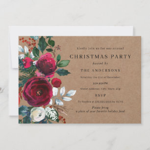 Invitation Feuille de Bourgogne verte d'hiver Fête de Noël